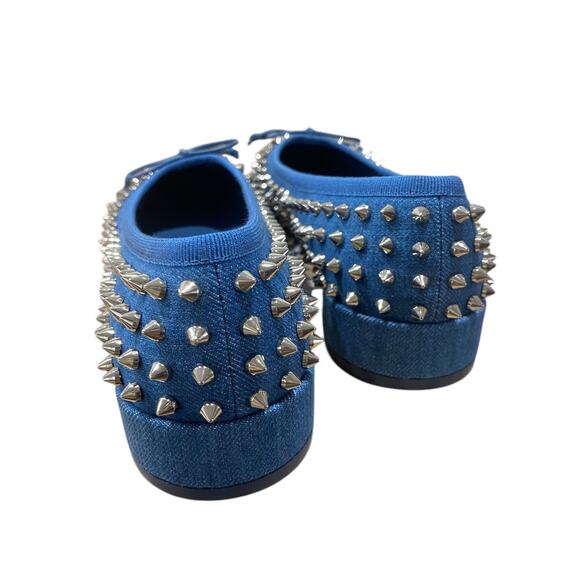 Christian Louboutin Sweetie Jane Spikes Denim Flat 37 Blue - Picture 6 of 10